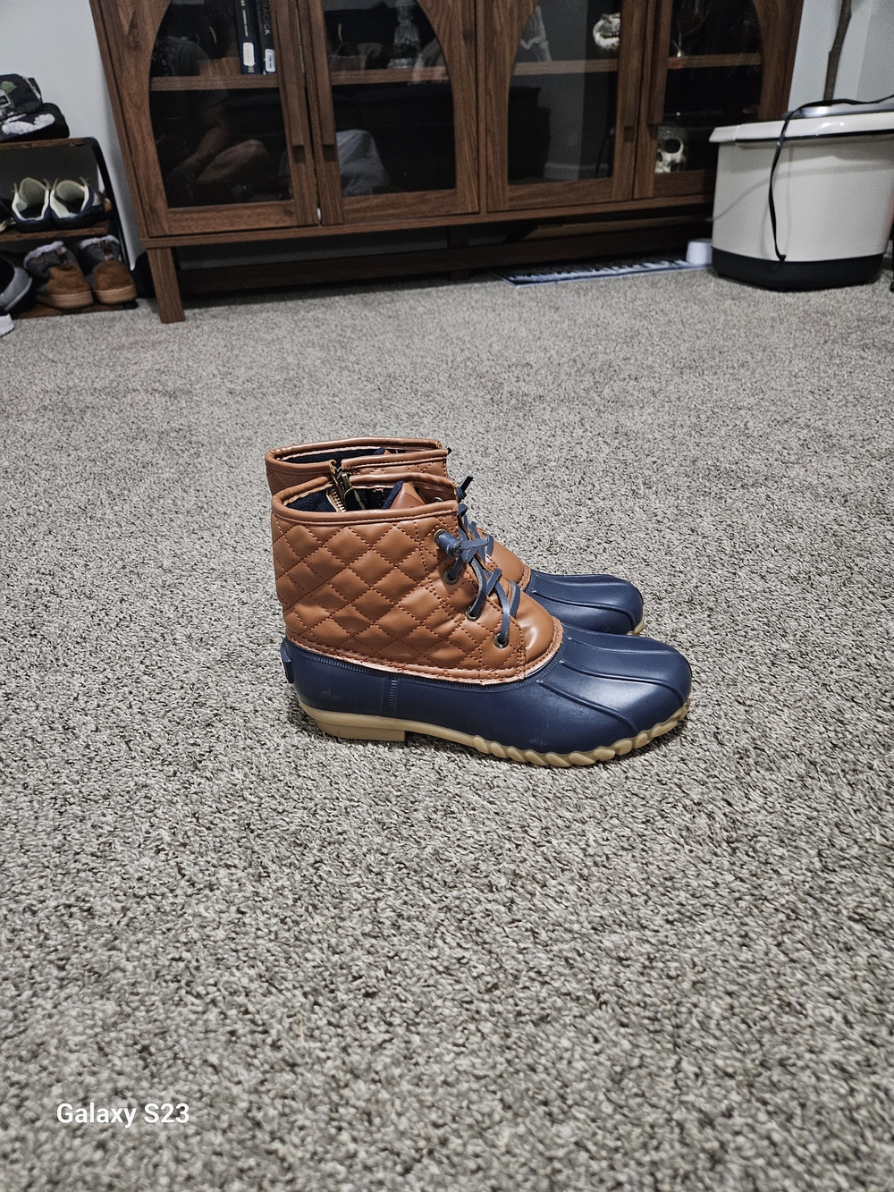 Nautica Dorsay Women’s Size 8 Duck Boots Navy Brown Quilted Side Zip Rain Boots